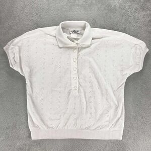 Just Jones Eyelet Polo Shirt Short Sleeve Button‎ Up White Top small